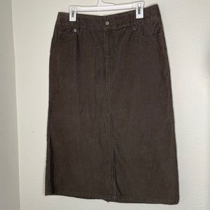 Eddie Bauer MIDI Army Green Corduroy Skirt Size 10 100% Cotton